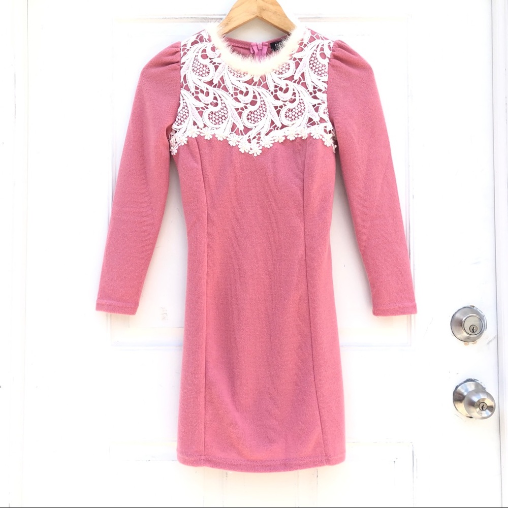 NEW Pink Lace Long Sleeve Bodycon Dress